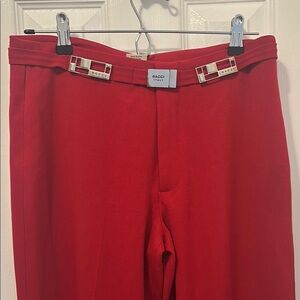 Vibrant Red Trousers with Designer Belt